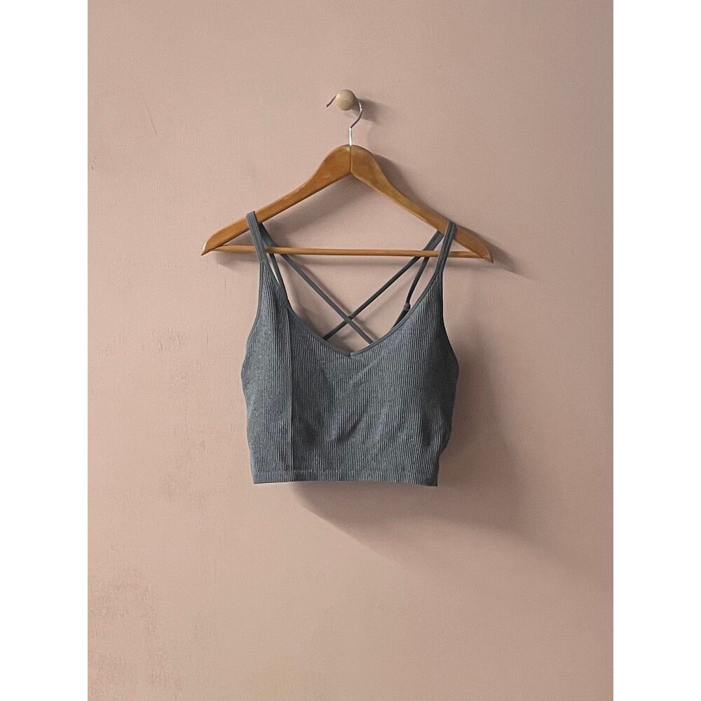Lemon Gray Ribbed Strappy Longline Bra Size XL